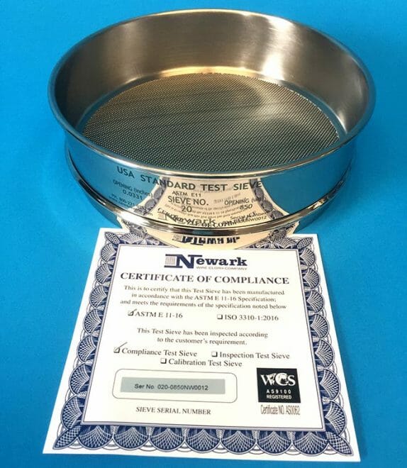 Test Sieves Certificate